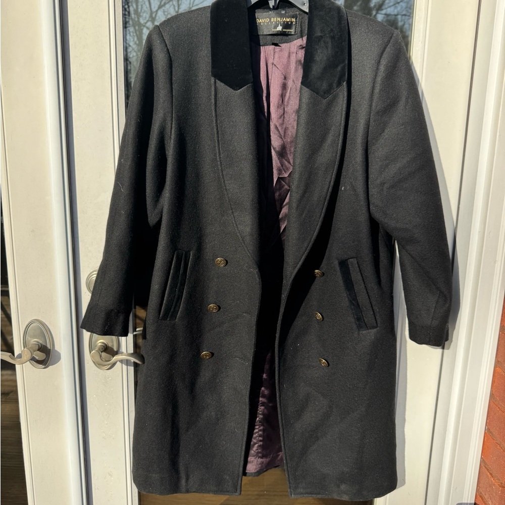 David Benjamin VTG 90s Women's Size 8 Black 100% Wool Coat Velvet Collar